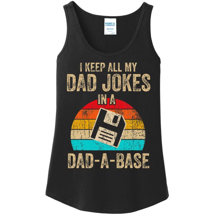 I Keep All My Dad Jokes In A DadABase Vintage Fathers Day Ladies Essential Tank