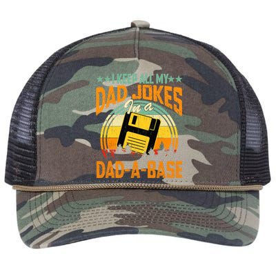 I Keep All My Dad Jokes In A Dad-A-Base Fathers Day Gift Retro Rope Trucker Hat Cap