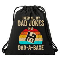 I Keep All My Dad Jokes In A DadABase Vintage Fathers Day Drawstring Bag