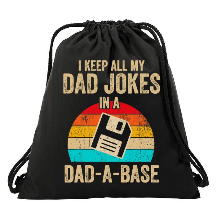 I Keep All My Dad Jokes In A DadABase Vintage Fathers Day Drawstring Bag