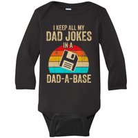 I Keep All My Dad Jokes In A DadABase Vintage Fathers Day Baby Long Sleeve Bodysuit