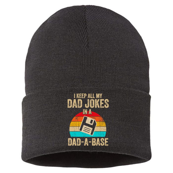 I Keep All My Dad Jokes In A DadABase Vintage Fathers Day Sustainable Knit Beanie