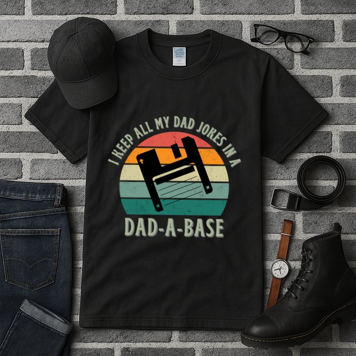 I Keep All My Dad Jokes In A DadABase Vintage Fathers Day Tall T-Shirt
