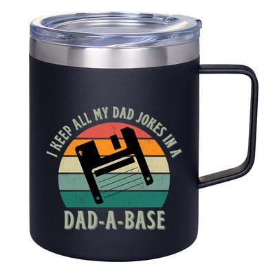 I Keep All My Dad Jokes In A DadABase Vintage Fathers Day 12oz Stainless Steel Coffee Mug