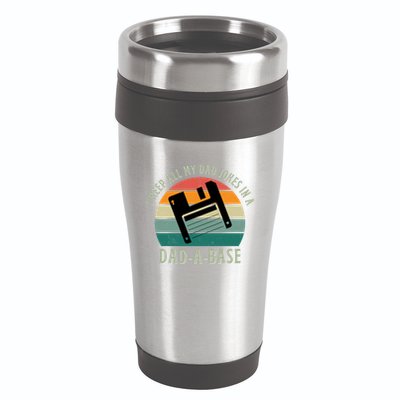 I Keep All My Dad Jokes In A DadABase Vintage Fathers Day 16oz Travel Tumbler
