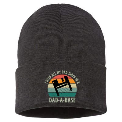 I Keep All My Dad Jokes In A DadABase Vintage Fathers Day Sustainable Knit Beanie