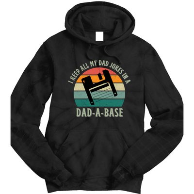 I Keep All My Dad Jokes In A DadABase Vintage Fathers Day Tie Dye Hoodie
