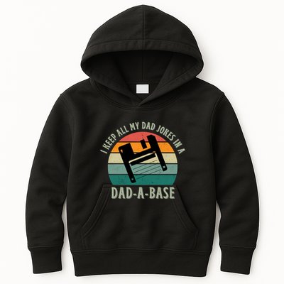 I Keep All My Dad Jokes In A DadABase Vintage Fathers Day Kids Hoodie