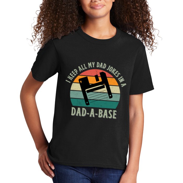I Keep All My Dad Jokes In A DadABase Vintage Fathers Day Kids T-Shirt