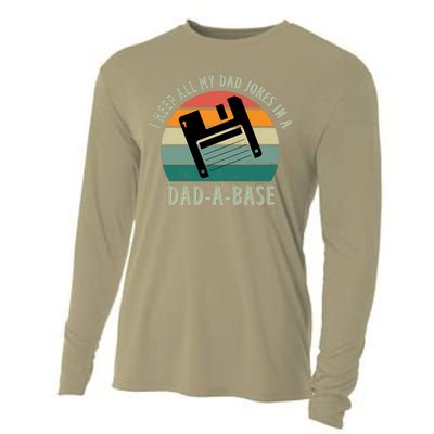 I Keep All My Dad Jokes In A DadABase Vintage Fathers Day Cooling Performance Long Sleeve Crew