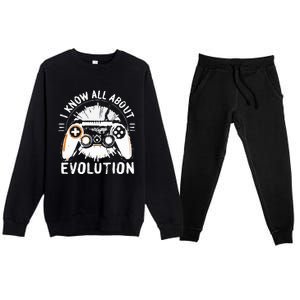 I Know All About Evolution Funny Video Game Controller Gift Premium Crewneck Sweatsuit Set