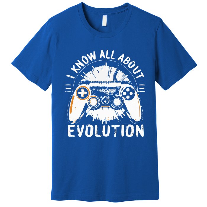 I Know All About Evolution Funny Video Game Controller Gift Premium T-Shirt