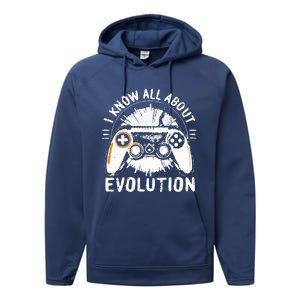 I Know All About Evolution Funny Video Game Controller Gift Performance Fleece Hoodie