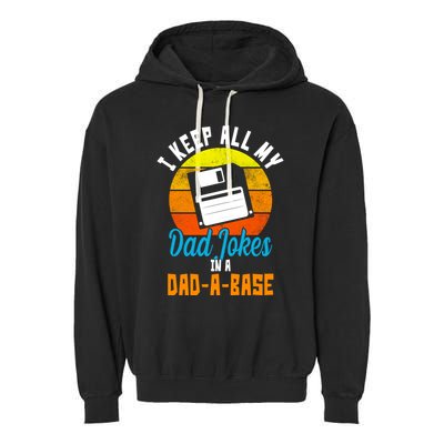 I Keep All My Dad Jokes In A Dad A Base Vintage Sunset Garment-Dyed Fleece Hoodie