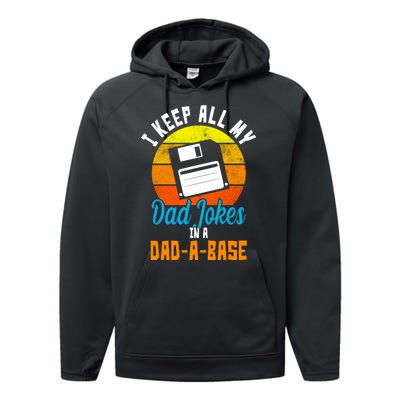 I Keep All My Dad Jokes In A Dad A Base Vintage Sunset Performance Fleece Hoodie