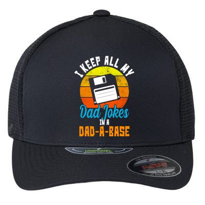 I Keep All My Dad Jokes In A Dad A Base Vintage Sunset Flexfit Unipanel Trucker Cap