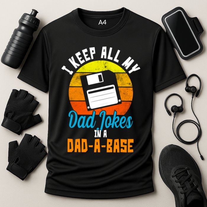 I Keep All My Dad Jokes In A Dad A Base Vintage Sunset Performance Shirt