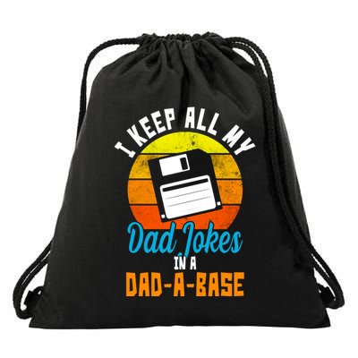 I Keep All My Dad Jokes In A Dad A Base Vintage Sunset Drawstring Bag