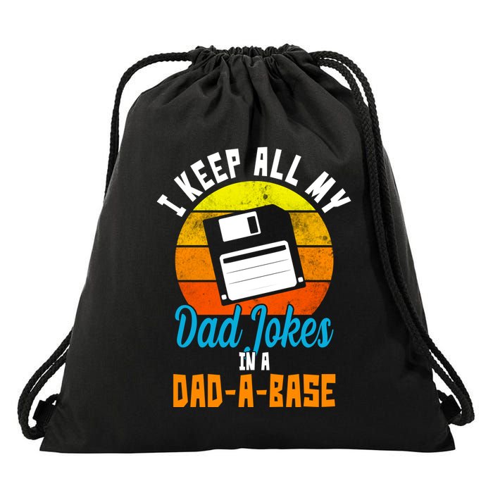 I Keep All My Dad Jokes In A Dad A Base Vintage Sunset Drawstring Bag