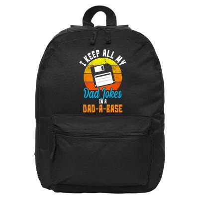 I Keep All My Dad Jokes In A Dad A Base Vintage Sunset 16 in Basic Backpack