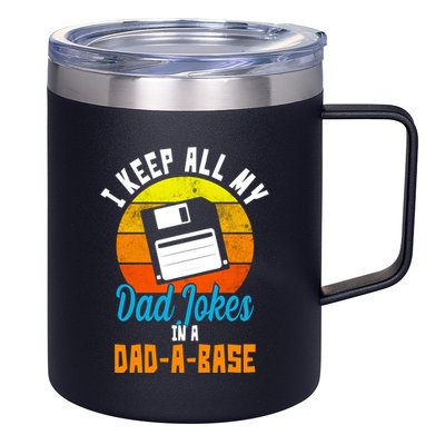 I Keep All My Dad Jokes In A Dad A Base Vintage Sunset 12oz Stainless Steel Coffee Mug