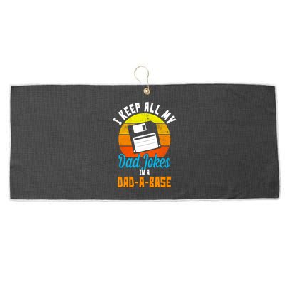 I Keep All My Dad Jokes In A Dad A Base Vintage Sunset Large Microfiber Waffle Golf Towel