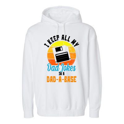 I Keep All My Dad Jokes In A Dad A Base Vintage Sunset Garment-Dyed Fleece Hoodie