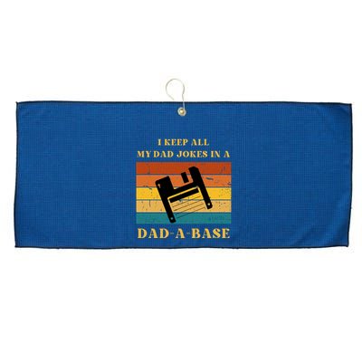 I Keep All My Dad Jokes In A DadABase Vintage Fathers Day Gift Large Microfiber Waffle Golf Towel