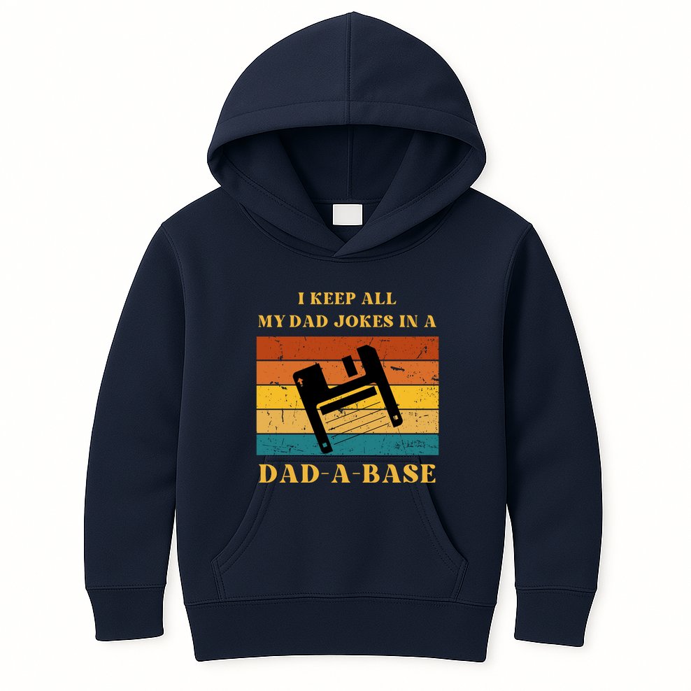 I Keep All My Dad Jokes In A DadABase Vintage Fathers Day Gift Kids Hoodie