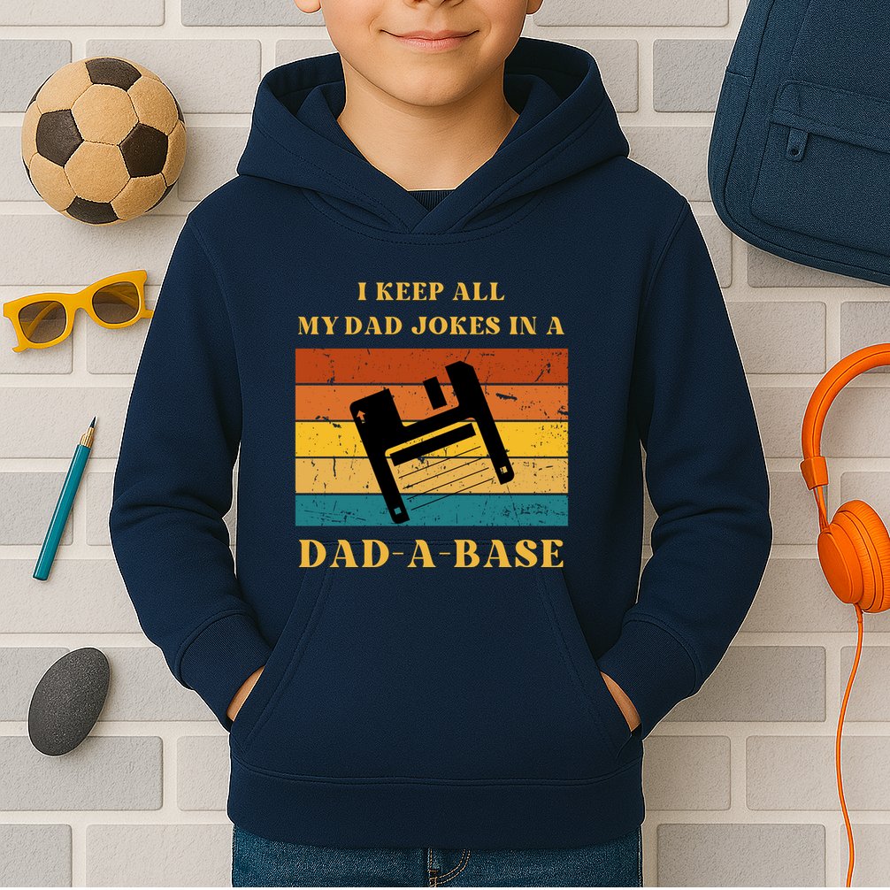 I Keep All My Dad Jokes In A DadABase Vintage Fathers Day Gift Kids Hoodie