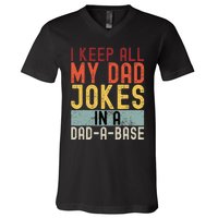 I Keep All My Dad Jokes In A Dad A Base Funny Programming V-Neck T-Shirt