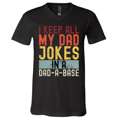 I Keep All My Dad Jokes In A Dad A Base Funny Programming V-Neck T-Shirt