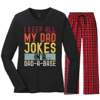 I Keep All My Dad Jokes In A Dad A Base Funny Programming Women's Long Sleeve Flannel Pajama Set 