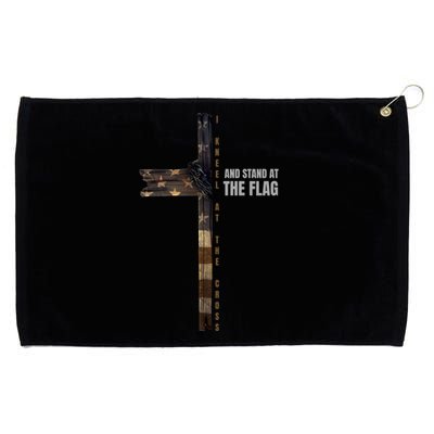 I Kneel At The Cross And Stand At The Flag Gift Grommeted Golf Towel