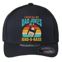 I Keep All My Dad Jokes In A DadABase Vintage Fathers Day Flexfit Unipanel Trucker Cap