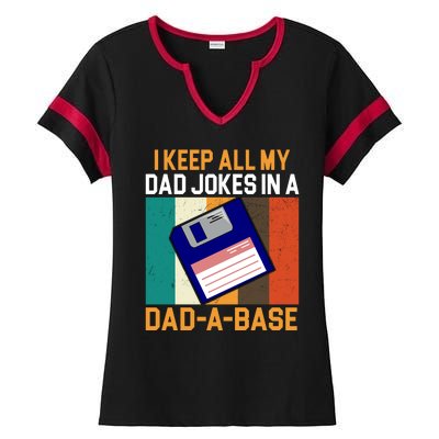 I Keep All My Dad Jokes In A Dad A Base Vintage Funny Ladies Halftime Notch Neck Tee