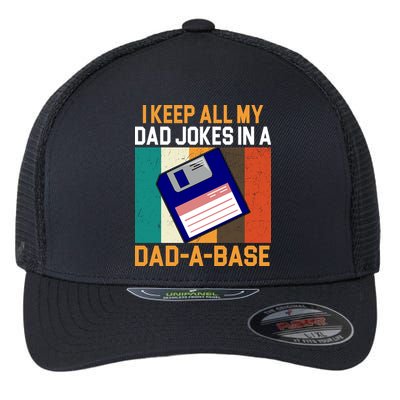 I Keep All My Dad Jokes In A Dad A Base Vintage Funny Flexfit Unipanel Trucker Cap