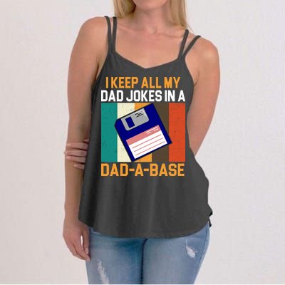 I Keep All My Dad Jokes In A Dad A Base Vintage Funny Women's Strappy Tank