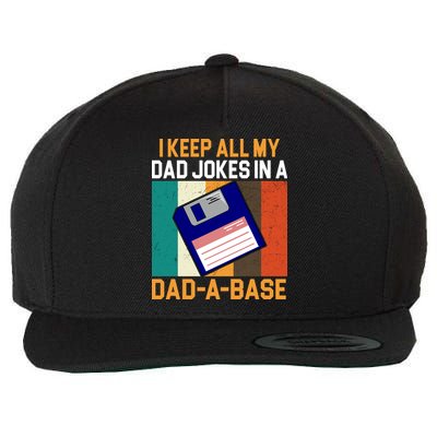 I Keep All My Dad Jokes In A Dad A Base Vintage Funny Wool Snapback Cap