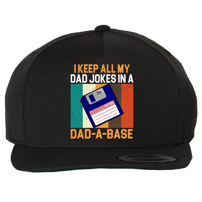I Keep All My Dad Jokes In A Dad A Base Vintage Funny Wool Snapback Cap