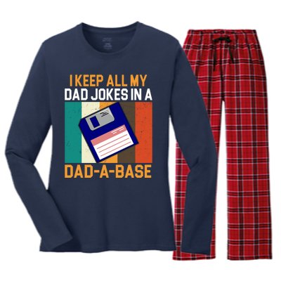 I Keep All My Dad Jokes In A Dad A Base Vintage Funny Women's Long Sleeve Flannel Pajama Set 