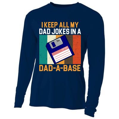 I Keep All My Dad Jokes In A Dad A Base Vintage Funny Cooling Performance Long Sleeve Crew