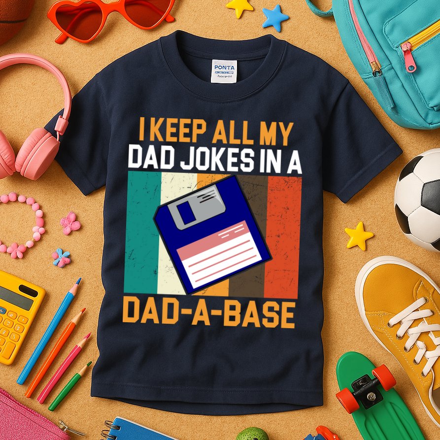 I Keep All My Dad Jokes In A Dad A Base Vintage Funny Kids T-Shirt
