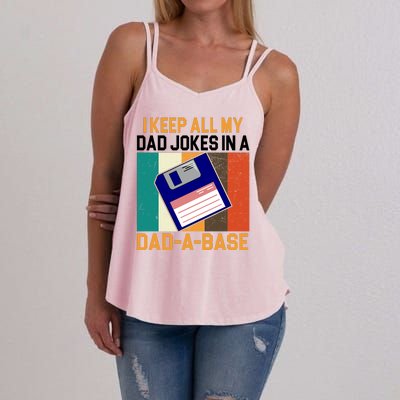 I Keep All My Dad Jokes In A Dad A Base Vintage Funny Women's Strappy Tank