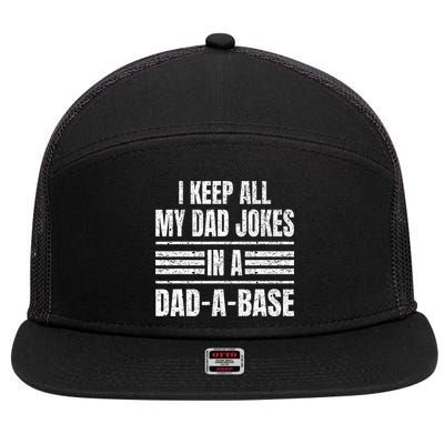 I Keep All My Dad Jokes In A DadABase Vintage Father's Day 7 Panel Mesh Trucker Snapback Hat