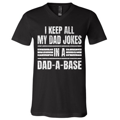 I Keep All My Dad Jokes In A DadABase Vintage Father's Day V-Neck T-Shirt