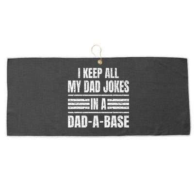 I Keep All My Dad Jokes In A DadABase Vintage Father's Day Large Microfiber Waffle Golf Towel