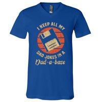 I Keep All My Dad Jokes In A Dadgiftagiftbase Funny Father Dad Gift V-Neck T-Shirt