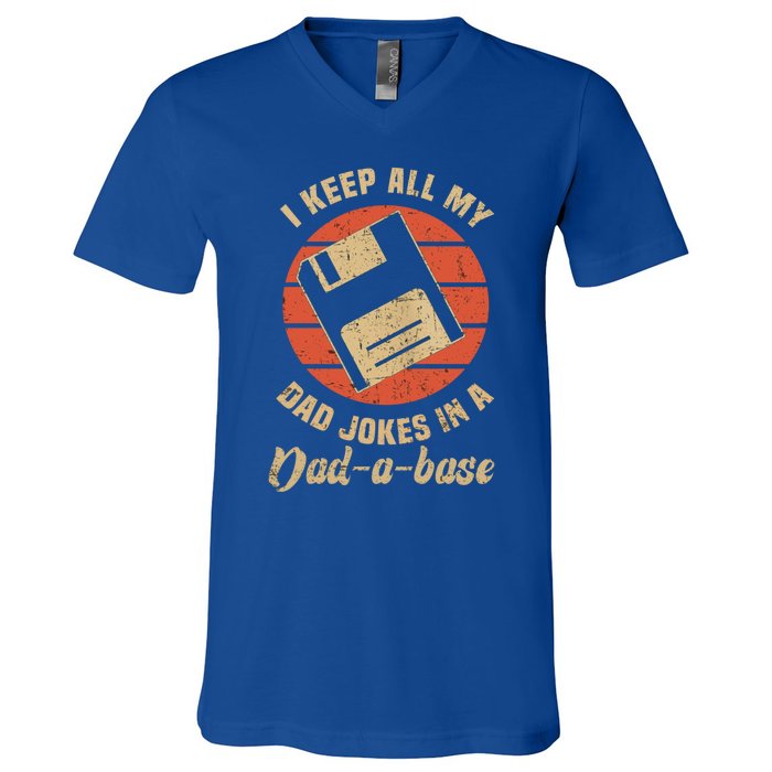 I Keep All My Dad Jokes In A Dadgiftagiftbase Funny Father Dad Gift V-Neck T-Shirt