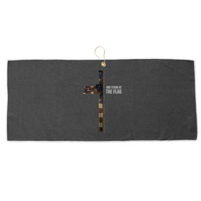 I Kneel At The Cross And Stand At The Flag Gift Large Microfiber Waffle Golf Towel